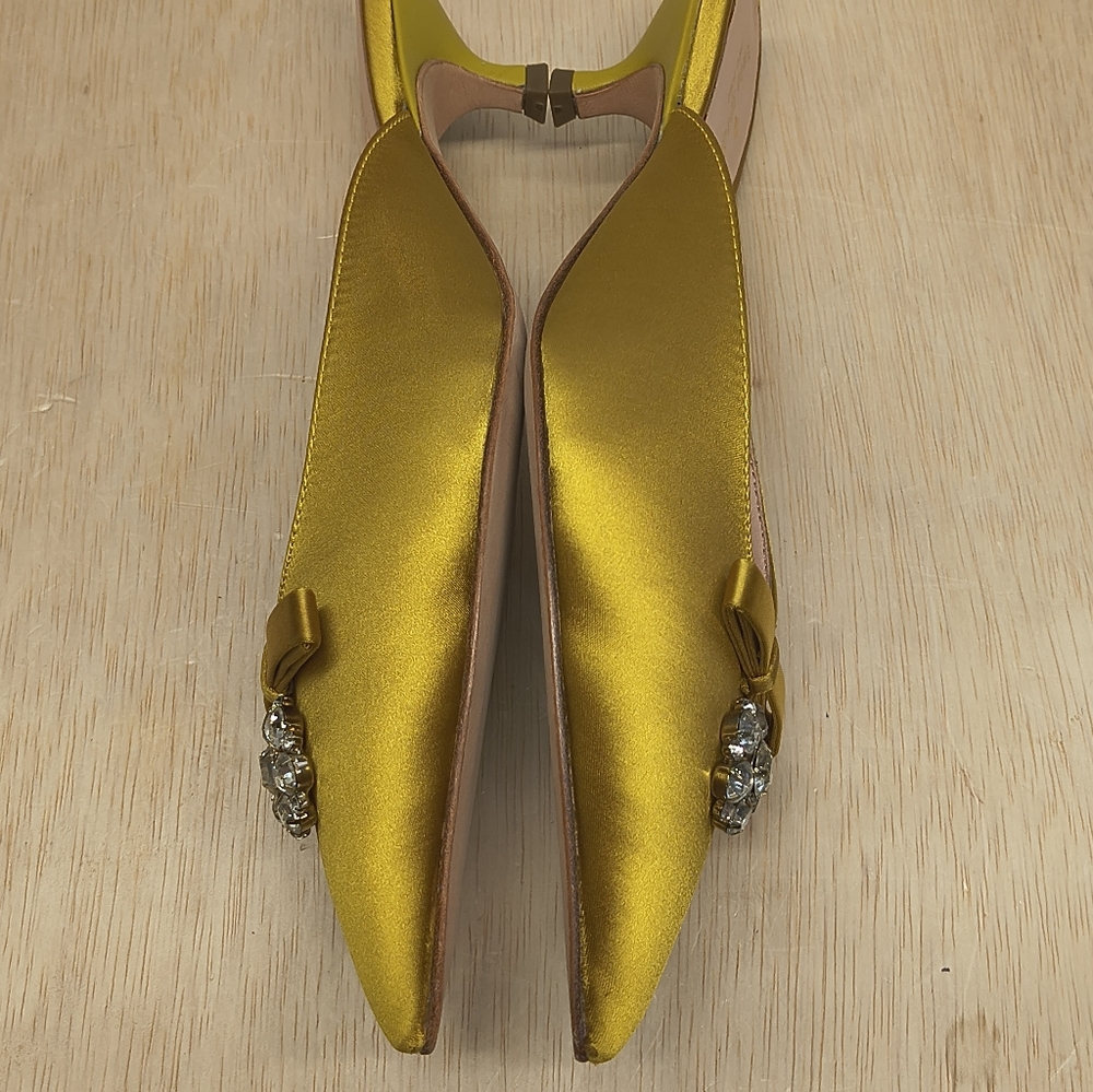 Kate Spade Darlene Yellow Satin Bow Jewel Pointed Toe Kitten Heel Mules Size 8 - Picture 10 of 12